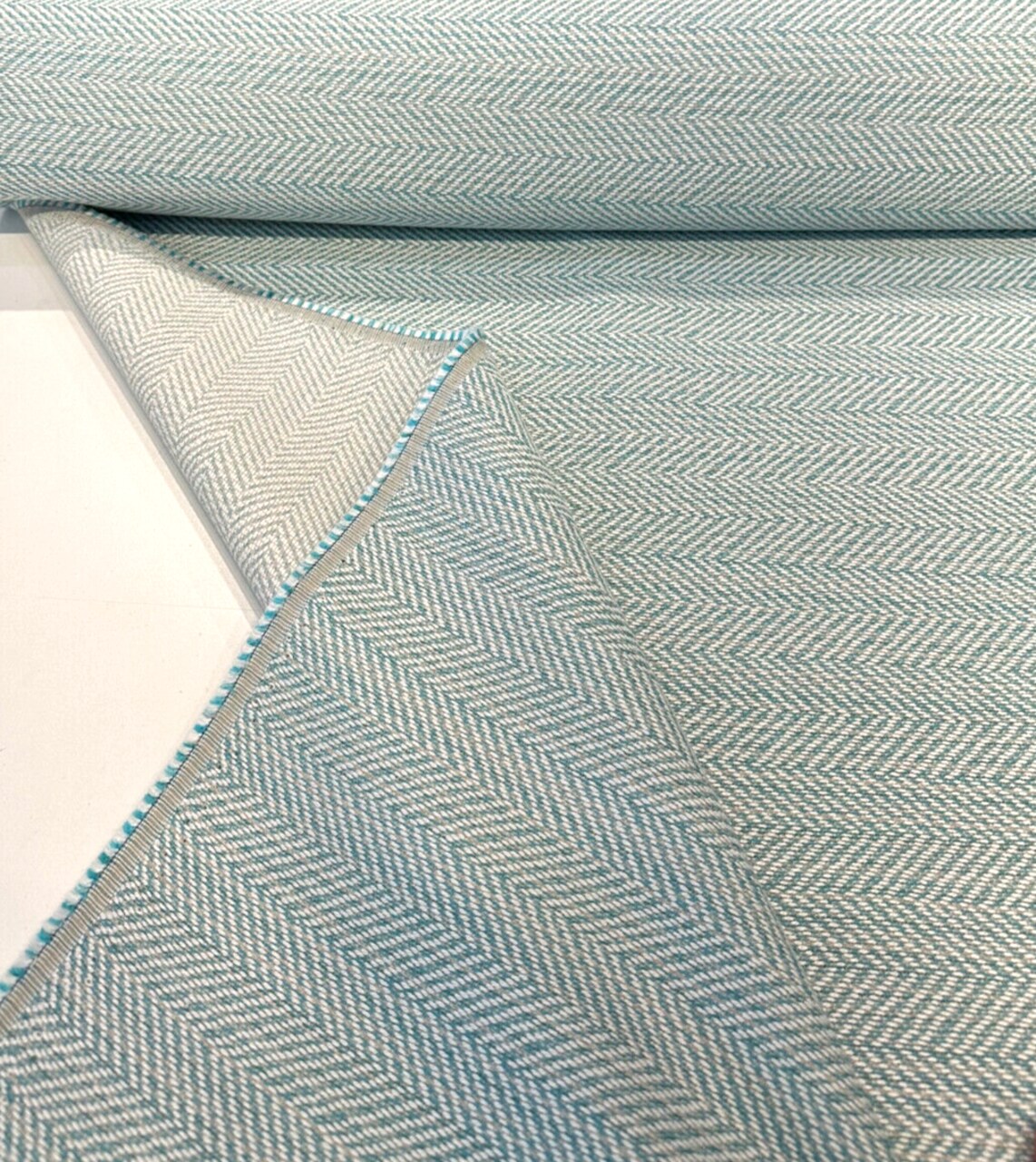 1 Yard Herringbone Outdoor Posh Aqua Teal Upholstery Fabric 54 inches width